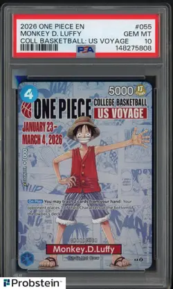 2026 One Piece EN College Basketball US Voyage #055 Monkey D Luffy PSA 10 - Image 1