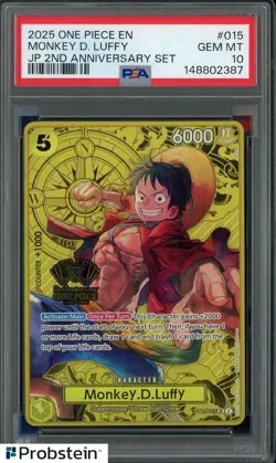 2025 One Piece EN JP 2nd Anniversary Set #015 Monkey D. Luffy PSA 10 GEM MINT - Image 1