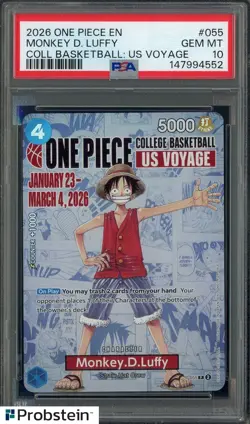 2026 One Piece EN College Basketball US Voyage #055 Monkey D Luffy PSA 10 - Image 1