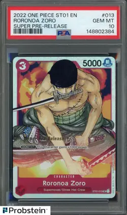 2022 One Piece ST01 EN Super Pre-Release #ST01-013 Roronoa Zoro PSA 10 GEM MINT - Image 1