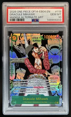 2026 One Piece Azure Sea's Seven Dracule Mihawk Manga Alt Art #OP14-119 PSA 10 - Image 1