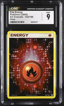 CGC 9 MINT Fire Energy 2005 EX Emerald 102/106 Holo SWIRL Pokemon Card - Image 1