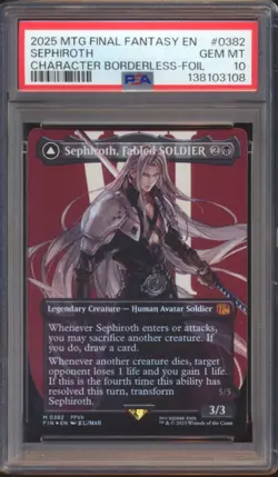 MTG FINAL FANTASY SEPHIROTH CHARACTER BORDERLESS FOIL #0382 PSA 10! - Image 1