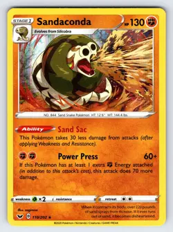 Sandaconda 110/202 Sword & Shield Base Set Pokemon Card Nintendo Holo Rare - Nm - Image 1