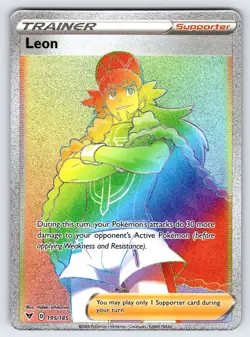 Leon 195/185 2020 Vivid Voltage Pokemon Card TCG Rainbow Secret Rare Trainer Nm - Image 1