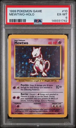 1999 POKEMON BASE SET UNLIMITED #10 MEWTWO PSA 6 - Image 1