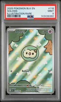 143438360 Solosis 2025 Pokemon Black Bolt #118 Illustration Rare PSA 9 - Image 1