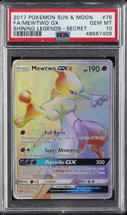 2017 POKEMON SUN & MOON SHINING LEGENDS SECRET #76 FULL ART/MEWTWO GX PSA 10 - Image 1