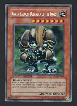 2009 Yu-Gi-Oh! RP02-EN099 Limited Edition Green Baboon Defender of the Forest SR - Image 1
