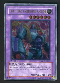 2007 Yu-Gi-Oh! GLAS-EN039 1st Edition Evil Hero Lightning Golem Ultimate Rare - Image 1