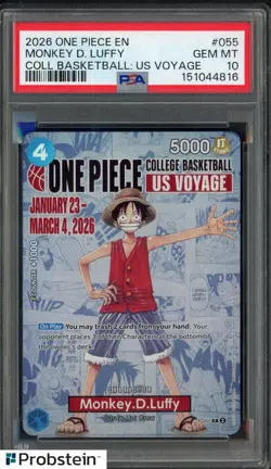 2026 One Piece EN College Basketball US Voyage #055 Monkey D Luffy PSA 10 - Image 1