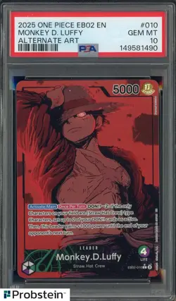 2025 One Piece EB02 EN Alternate Art #010 Monkey D Luffy PSA 10 GEM MINT - Image 1