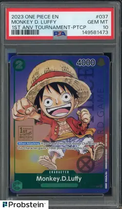 2023 One Piece EN 1st Anniversary Tournament PTCP #037 Monkey D Luffy PSA 10 - Image 1