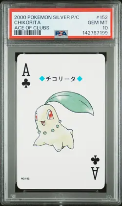 2000 POKEMON SILVER VERSION PLAYING CARDS ACE OF CLUBS #152 CHIKORITA PSA 10 - Image 1