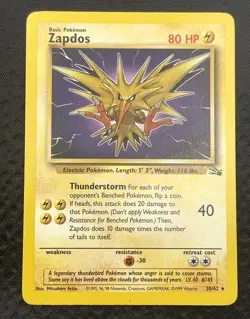 Zapdos 30/62 Non Holo Rare Fossil Pokemon Card Unlimited LP/MP Moderate Play - Image 1