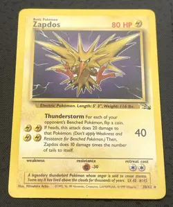 Zapdos 30/62 Non Holo Rare Fossil Pokemon Card Unlimited LP/MP Moderate Play - Image 2