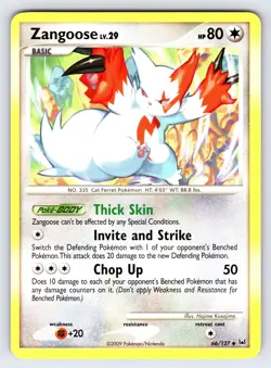 Zangoose 66/127 2009 Platinum Set Pokemon Card TCG Nintendo Uncommon - VLP - Image 1