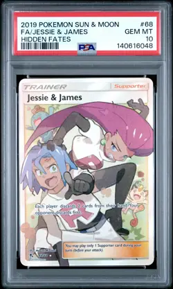 2019 POKEMON SUN & MOON HIDDEN FATES #68 FULL ART/JESSIE & JAMES PSA 10 - Image 1