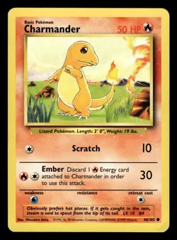 Charmander 46/102 Common Starter Base Set Pokemon Card - 10 - Image 1