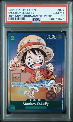 2023 One Piece EN Monkey D. Luffy P-037 1st Anniversary Tournament PSA10 - Image 1