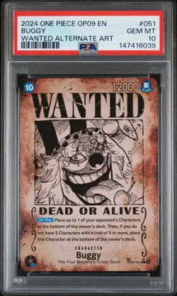 6039 Buggy 2024 One Piece Four Emperors #OP09-051 Wanted Poster Art PSA 10 - Image 1