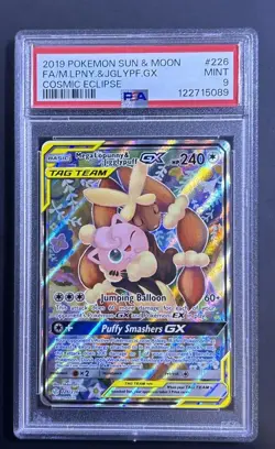 2019 POKEMON COSMIC ECLIPSE MEGA LOPUNNY & JIGGLYPUFF GX 226/236 FULL ART PSA 9 - Image 1