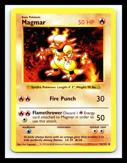 💥 MAGMAR | Pokemon TCG 1999 | (Shadowless Set) Non Holo Vintage # 36/102 - Image 1
