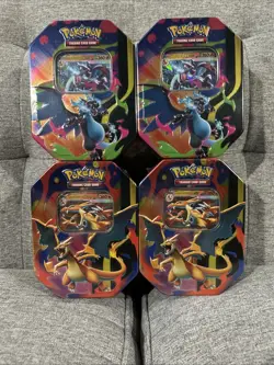 (4) Pokemon TCG Mega Charizard X & Y Tins Brand New & Sealed Lot Of 4 - Image 1