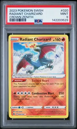 3529 Radiant Charizard 2023 Pokemon Sword & Shield Crown Zenith #020 PSA 9 - Image 1
