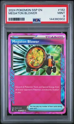 2024 Pokemon SSP EN-Surging Sparks #182 Megaton Blower PSA 9 Mint Holo Rare Card - Image 1