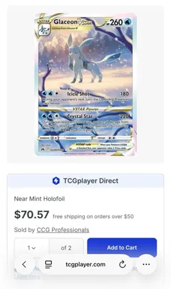 Pokemon Glaceon VSTAR GG40/GG70 Crown Zenith Holo Card English - Image 3