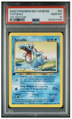 Pokemon Neo Genesis 1st Edition Totodile Card 81/111 Regular PSA 10 - Image 1