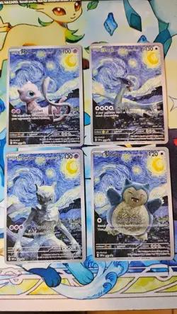 Pokemon Van Gogh Fan Art Cards Lugia Mew Mewtwo Snorlax - Image 1