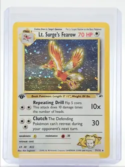 LT. SURGE'S FEAROW 2000 POKEMON GYM HEROES 1ST EDITION HOLO CREASE 7 Q1300 - Image 1