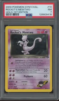 2000 Pokemon Gym Challenge 1st Edition Holo #14 Rocket's Mewtwo PSA 7 - Image 1