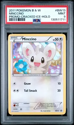 PSA 9 MINCCINO Cracked Ice #BW13 Pokemon 1990 BLACK & WHITE PROMO Holo C111 - Image 1
