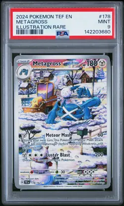 142203680 Metagross 2024 Pokemon Temporal Forces #178 Illustration Rare PSA 9 - Image 1