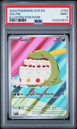 142203679 Gulpin 2024 Pokemon Stellar Crown #154 Illustration Rare PSA 9 - Image 1
