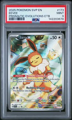 142203678 Eevee 2025 Pokemon SV Prismatic Evolutions ETB Promo #173 PSA 9 - Image 1