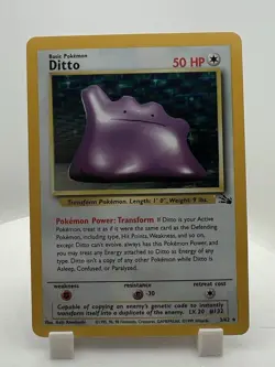 Pokemon TCG Fossil Ditto 3/62 Holo Rare Basic 50 HP English Card - NM - Clean! - Image 1