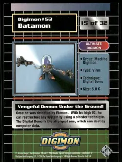 Datamon 2000 Digimon Animated Upper Deck Card #15 (NM) - Image 2
