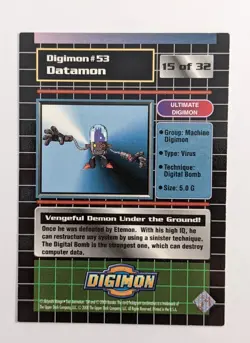 53 Datamon 15 of 32 Ultimate Digimon 1999 Digimon CCG Card NM - Image 2