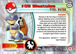 BLASTOISE 1999 Topps Pokemon TV Animation Edition Black LOGO #09 NM (SKU 1-5) - Image 2