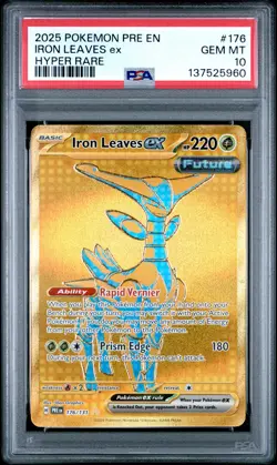 2025 Pokemon Prismatic Evolutions #176 Iron Leaves Ex Hyper Rare - PSA 10 - Image 1