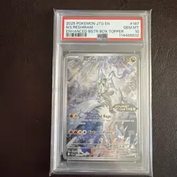 2025 Pokemon JTG En Enhanced Bstr Box Topper #167 N's Reshiram PSA 10 GEM MINT - Image 1