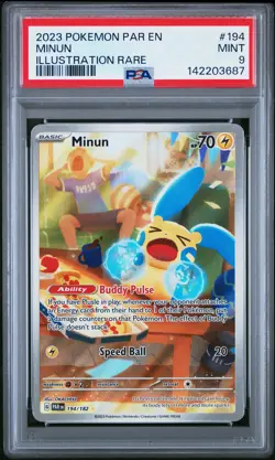 142203687 Minun 2023 Pokemon SV Paradox Rift #194 Illustration Rare PSA 9 - Image 1