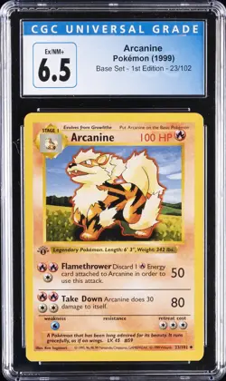 1999 POKEMON BASE SET 1ST ED #23 ARCANINE CGC 6.5 - Image 1