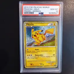 PSA 10 Pikachu World German Holo Pokemon Card 2010 Gem Mint Japanese Promo - Image 1
