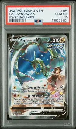 Pokemon 2021 PSA Gem Mint 10 Rayquaza V Alt Art #194 Evolving Skies - Image 1