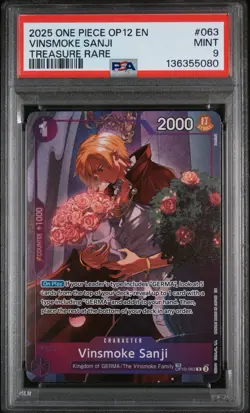 2025 ONE PIECE OP12-LEGACY OF THE MASTER #063 VINSMOKE SANJI TR - PSA 9 - Image 1